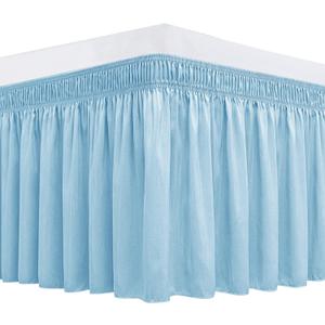 Biscaynebay Wrap Around Bed Skirts for Full & Full XL Beds 15" Drop, Light Blue Adjustable Elastic Dust Ruffles Easy Fit Wrinkle & Fade Resistant Silky Luxurious Fabric Machine Washable