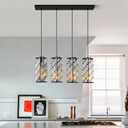 4-Light Adjustable Pendant Light, Modern Mini Crystal Chandelier with Black Metal Frame, Kitchen Island Lighting for Dining Room, Bedroom, Easy Installation