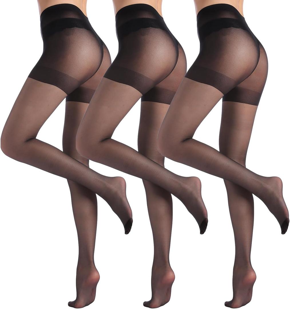 3 Pairs Sheer Tights for Women, 20 Denier Nylon Sheer Black Tights,Black,Nude,S-XL (Black, M)