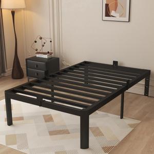 14 Inch Twin Bed Frame with Metal Gasket, Black Single Bed Base