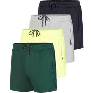 Real Essentials 4 Pack: Men's Mesh 7"/ 5"/ 3" Athletic Zipper Shorts Workout Gym Running Basketball (Large)