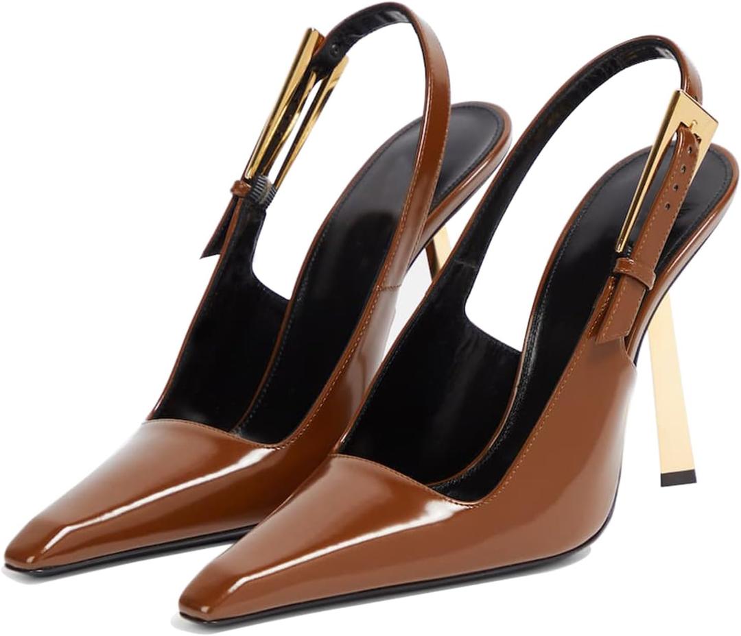 Vertundy Women's Stiletto Slingback Heels Closed Pointed Toe Party Dress Pumps (7.5, Brown1)