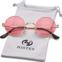 HJSTES Polarized Round Sunglasses Womens Men Retro Hippie Glasses Small Circle Sunnies (Pack of 2, Pink Purple)