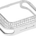 Gorgeous Bling Zircon Crystal Diamond Case Bezel Cover Compatible Apple Watch Series 9 8 7 6 5 4 3 2 1 SE (Silver, 45mm)