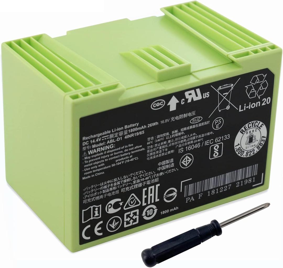 Replacement Lithium Ion Battery ABL-D1 for iRobot Roomba e5 e6 i1 i2 i3 i4 i6 i7 i7+ i8+ j5 j6 j7 7150 7550 14.4V 26Wh