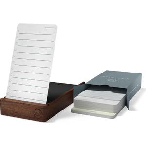 Undated Daily Planner To Do List Notepads and Walnut Stand - 120 Checklist Cards, 10 Goal Cards - Perfect Note Pads for Work Desk or School - ADHD Office Accessories - Productivity Task Analog