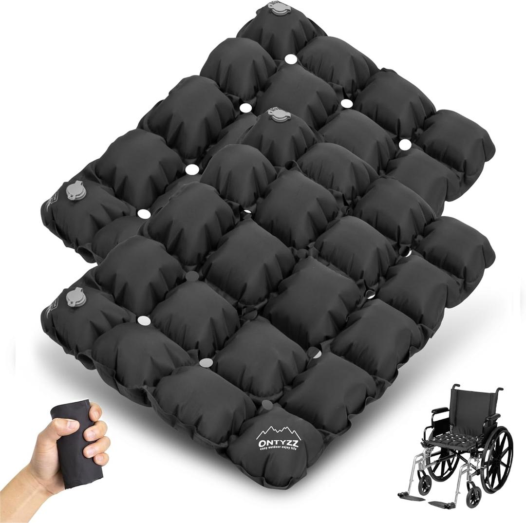 ONTYZZ Waffle Cushion Inflatable Seat Cushions Wheelchair Air Pad for Pressure Relief Breathable, Two Pack Black