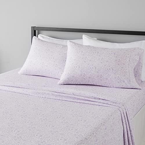 Amazon Basics Lightweight Super Soft Easy Care Microfiber 4-Piece Bed Sheet Set with 14-Inch Deep Pockets, Queen, Lavender Paisley, Printed