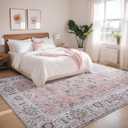 8x10 Pink Washable Area Living Room Rugs, Bedroom Rugs Non Slip Vintage Neutral, Oriental Floral Carpets Modern Stain Resistant Low Pile Thin Soft Dining Room Office Rug