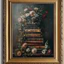 Framed Vintage Floral Wall Art - Moody Flowers Books Art Oil Painting, Vintage Wildflowers Dark Academia Floral Gallery Wall Decor Picture, Rustic Country Canvas Decor for Living Room Office 9''x12''  