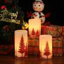 Eldnacele Christmas Flickering Flameless Candles with 6 Hour Timer, Red Christmas Tree Decal Battery Operated Real Wax LED Pillar Candles Home Tabletop Holiday Decor(3Pcs,34/5/6 Inches)