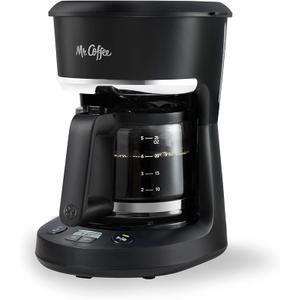 Mr. Coffee Programmable Coffee Maker 5 Cups with Auto Pause Glass Carafe Compact Design Black