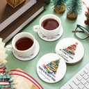 Hushee 8 Pcs Book Lovers Coaster Gifts Wooden Coffee Mug Coaster Favor for Librarian Bookish Merch Bookish Group Library Supplies Decoration Reading Club Favor Book Lovers Gifts(Christmas Tree)