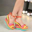 Women Straw Super High Heel Rainbow Sandals,Fish Mouth Wedge Roman Y2K Sandal,Adjustable Ankle Strap Espadrilles Platform Candy Color Party Dress Shoes, 40