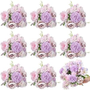 Lyrow 8 Pcs Peony Artificial Flowers Fake Silk Hydrangea Bouquet Elegant Peony Flowers for Wedding Decoration Faux Realistic Floral for Home Party Table Centerpieces Arrangement (Light Purple)
