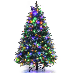 5 ft. Pre-Lit Snowy Christmas Hinged Tree 11 Flash Modes with 250 Multi-Color Lights