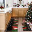 Black Merry Christmas Tree Kitchen Mats Set of 2,Xmas Star Winter Seasonal Farmhouse Home Decor Low-Profile Kitchen Rugs for Floor 17x30+17x47 Inch