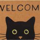 UINI Door Mat Cat Welcome Mat, Black Cat with Green Eyes Doormat, Non-Slip Cat Welcome Mats for Front Door, Outside Entrance, Resist Dirt, 17" x 30"