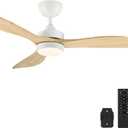 VONLUCE Ceiling Fans with Lights, 42 Inch Ceiling Fan and Remote, 6-Speeds Noiseless Reversible DC Motor, 3CCT, Wood Ceiling Fan for Outdoor Indoor Farmhouse Patios, White