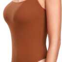 HeyNuts Women's Double Layer Ultra Soft Spaghetti Strap Scoop Neck Sleeveless Bodysuit, Backless Causal Tank Tops