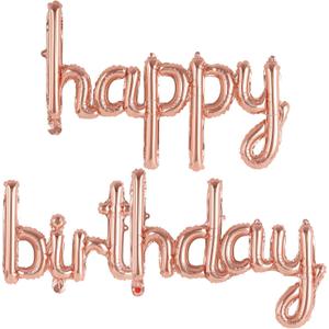 Happy Birthday Balloons Banner Foil Letters Balloons Connected, Personalized Birthday Signs for Women Men Boys Girls Birthday Party Decorations, Small Rose Gold