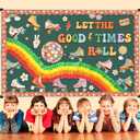 Funrous Let the Good Times Roll Bulletin Board Decorations Groovy Classroom Bulletin Decor 3D Rainbow Roller Skate Retro Hippie Boho Disco Paper Cutouts for Middle High School Chalkboard Wall Supplies