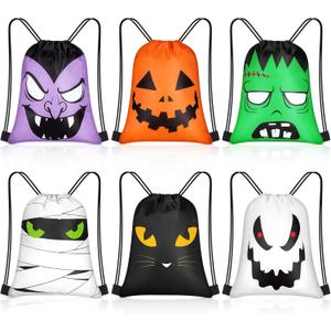 Censen 24 Pcs Drawstring Bags Set Bulk 12 x 10 Inch Waterproof Beach Sack Pack for Girls Boys Kids Gift Party Gym Supplies (Halloween Style)