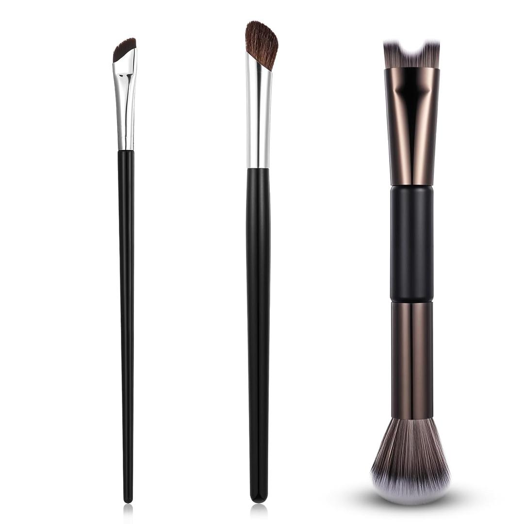 3 Pcs Sculpting Dual-End Nose Brush, 2-in-1 Nose Contour Brush Angled Makeup Brushes Blush Brushes for Sculpting and Defining Contour