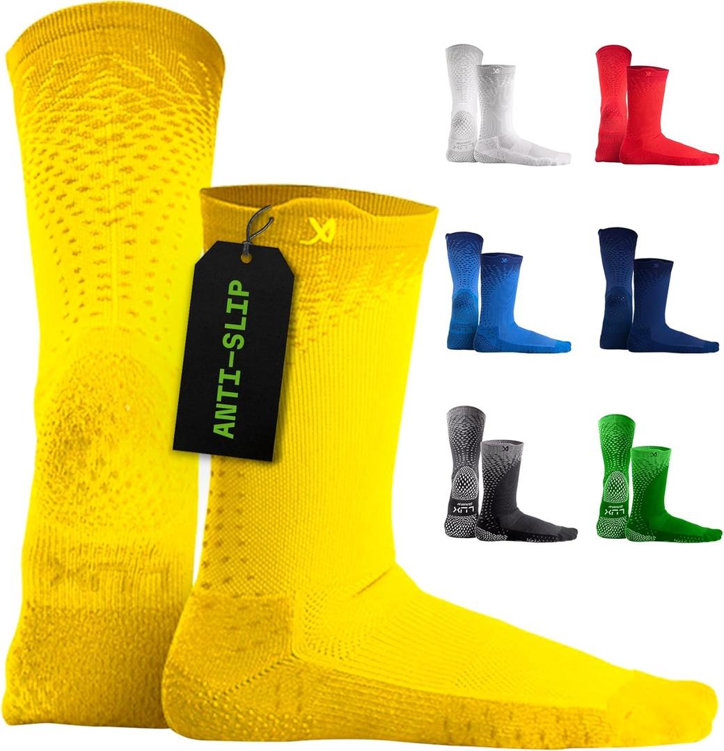 LUX Sports Thin Grip Socks for Cleat Sports - Moisture-Wicking Anti Slip Socks for Men & Women - Soccer, Football, Baseball (One Size, Yellow)