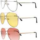 3 Pack Bifocal Reading Sunglasses for Women Men, Aviator Sun Readers Glasses Mirrored Shades UV400 Gradient Pink Night Yellow Clear, +2.0