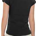 Floral Find Girls Raw Cut Cap Sleeve Tee Summer Boat Neck Lightweight Tops Cute Basic T-Shirts, Black, 6-7Y