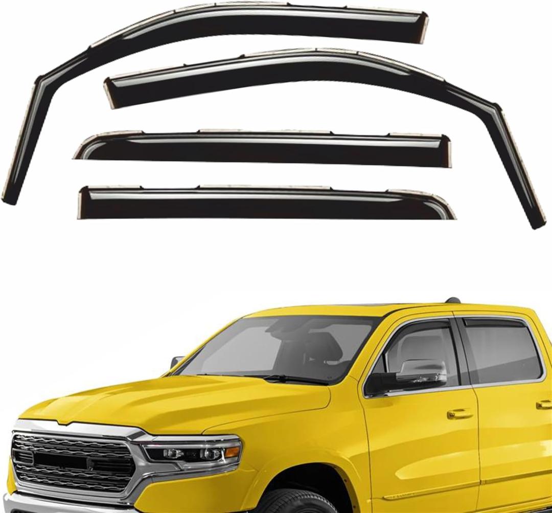 Rain Guards for Dodge Ram 1500 (New Body Style) 2019-2025 Crew Cab, in-Channel Window Deflectors, Side Window Visors, Sun Visors, Wind Vent Shades, Vent Truck Shades, Car Accessories, 4pcs. AG0032