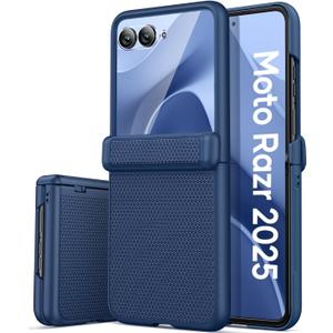 Vihibii for Motorola Razr 2025 Case with Hinge Protection & Outer Screen Protector, Slim Non-Slip Durable Rugged Drop Proof Shockproof Full Body Protective Phone Cover Case for Moto Razr 5G 2025, Blue