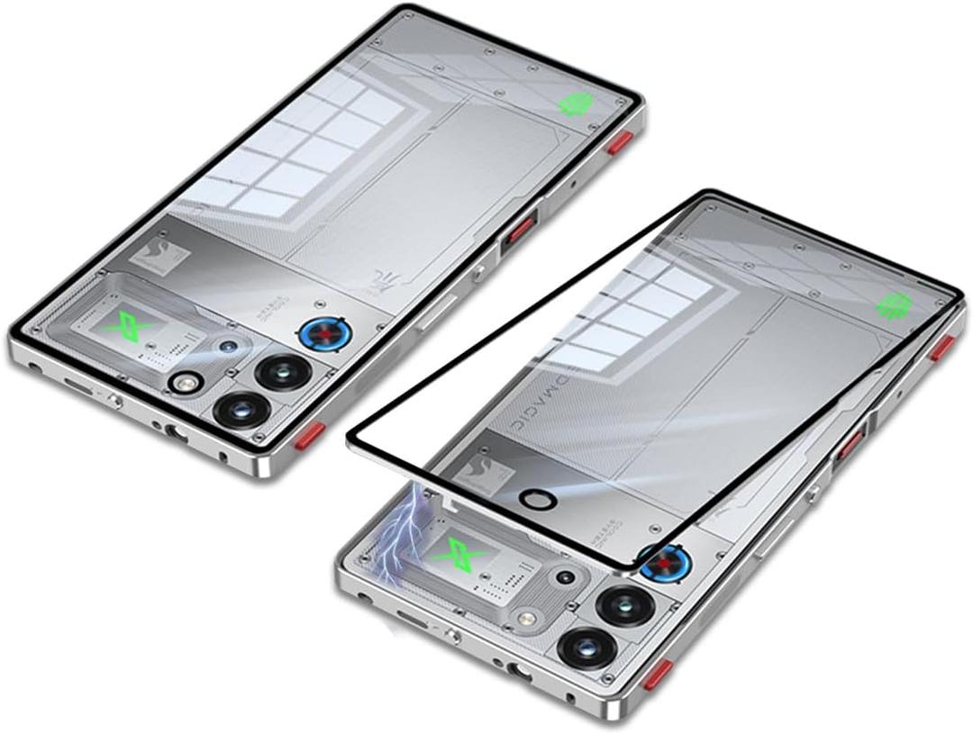 QUIETIP Case Compatible with Red Magic 10 Pro & 10S Pro with Screen Protector,Metal Frame + Clear Tempered Glass Back Cover,Silver