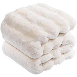 Touchat Luxury Faux Rabbit Fur Throw Blanket for Couch,Super Heavy Warm Cozy Blanket for Sofa Bedroom Living Room,Ultra Soft Fluffy Reversible Plush Blanket for Home Decor Gifts,Cream White (Throw Size - 50" x 60")