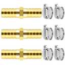 Da by 3 pcs 1/2" (12.5mm) Barb Splicer Mender Hose Brass Barb Fitting with 6 pcs Stainless Steel Pipe Clamps for Water/Fuel/Air