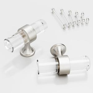 6 Pack 2 inch Cabinet Handles and Pulls for Cabinets and Drawers, Kitchen Bathroom Bedroom Pull Door Handle Single Hole Distance Glass Crystal Knobs Brushed Nickel