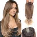 Lumhun 20Inch Hair Toppers for Women with Thinning Hair, Heat Resistant Fibre Synthetic 6.5" x 6.5" Base,Long Layered Topper for Women(Ombre Blonde Brown,20Inch)