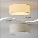 16-Inch Flush Mount Ceiling Light Fixture with Linen Fabric Shade, Modern Drum Light Fixture 3-Light Bedroom Lights for Ceiling, Farmhouse for Living Room, Dining Room, Kitchen, Entrance