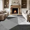 8x10 Area Rug for Living Room, Grey Black Abstract Geometric Area Rugs, Washable Soft Modern Floor Carpet for Indoor Decor, Low Pile Non-Slip Contemporary Square Rug Mat for Bedroom