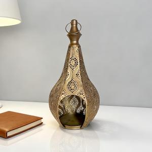 11.6inch Moroccan Lantern Lamp Decorative Candle Holders for Ramadan Decorations, Hanging, Outdoor Patio or Porch, Indoor Home DecorGold