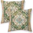 BETGINY Boho Pillow Covers 18x18, Olive Green Ethnic Design Outdoor Decorative Throw Pillows for Couch, Carpet Pattern Decor Cushion Cover 2 Pcs Farmhouse Linen Pillowcase for Bed Car Safa