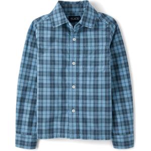 The Children's Place Boys Long Sleeve Button Down Shirts (X-Large, Pearl Blue Plaid)