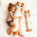 Mewaii Artist-Designed Ultra Soft Long Cat Plush Body Pillow, Extra Stuffing for Comfort, Premium Quality Stuffed Animal Gift for Girlfriend or Cat Lovers (Orange M-Marked Body Pillow 20 Inch) (19.6 inches)