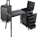 Joligrace Rolling Manicure Table 5 Drawers Makeup Case Foldable Nail Desk Cosmetology Case on Wheels Nail Tech Table with Brush Pouch for Technician Workstation Mobile Makeup Artist Trolley Black 15.7 x 11.8 x 32 inches
