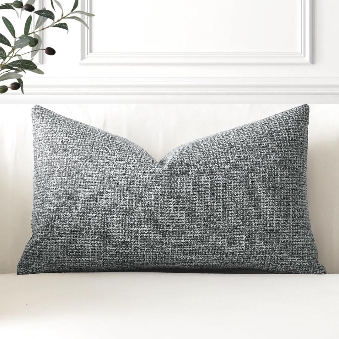 OTOSTAR Linen Throw Pillow Cover Set of 1 Decorative Lumbar Pillowcases Cushion Covers 12x20 Inch for Home Decor Sofa Bedroom Car 30 x 50CM Dark Grey