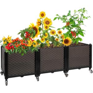 Raised Plant Box with Wheels 47.2"x15.7"x16.1", Raised Beds for Gardening Self Watering, Durable Metal Lockable Casters, Rectangular Garden Planter Perfect for Garden Patio Balcony Deck