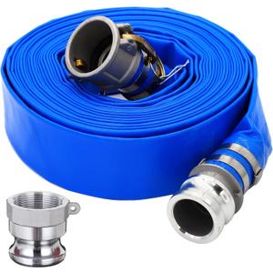 DAVCO 2" ID 50 ft PVC Lay Flat Discharge Hose, Heavy Duty Reinforced Blue Pool Backwash Hoses For Swimming Drain Pools, with Aluminum Camlock C and E Fittings, Cam Lock Fitting Type A included