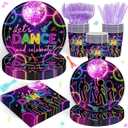 2 x 120PCS Let's Dance Party Supplies Disco Themed Birthday Party Decoration Back to 70s 80s 90s Tableware Set Plates Napkins Cups Forks Knives for 20 Guests