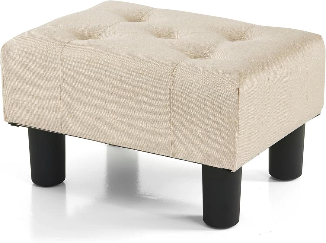 BRIAN & DANY Small Foot Stool, Linen Foot Stools with Legs, Stable Small Footstool for Living Room, Beige